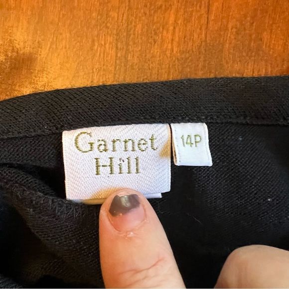 Vintage Garnet Hill Black Floral Embroidered Wool Dress, Size 14 Petite - Picture 5 of 16